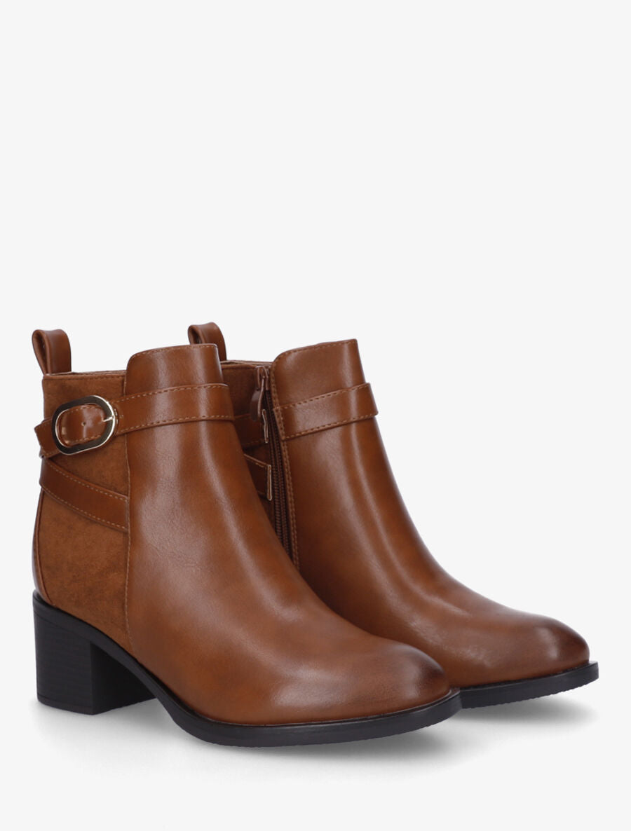 Bottines bimatière à talon - Camel - 4