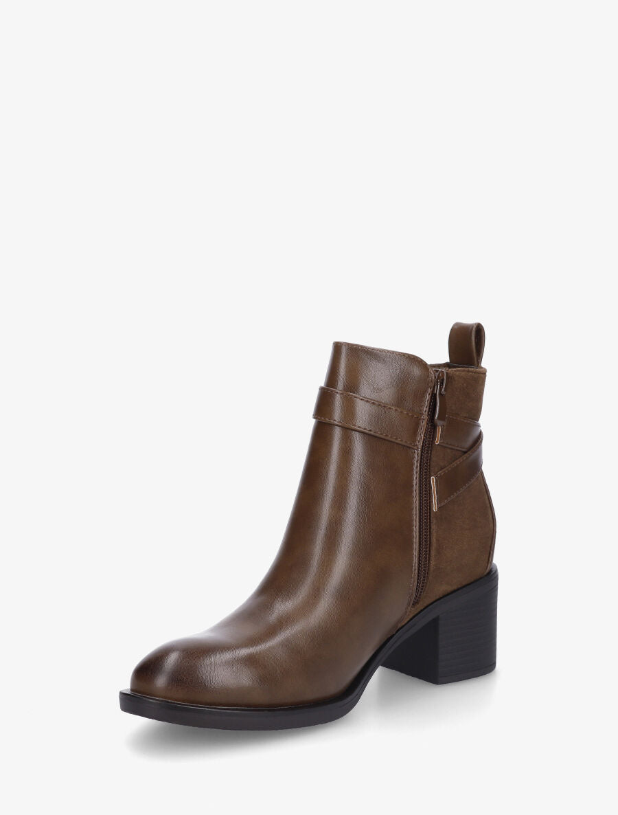 Bottines bimatière à talon - Marron - 3