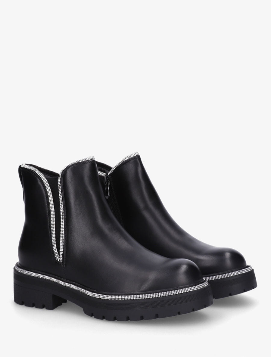 Bottines en simili à bords incrusté de strass - Noir - 4