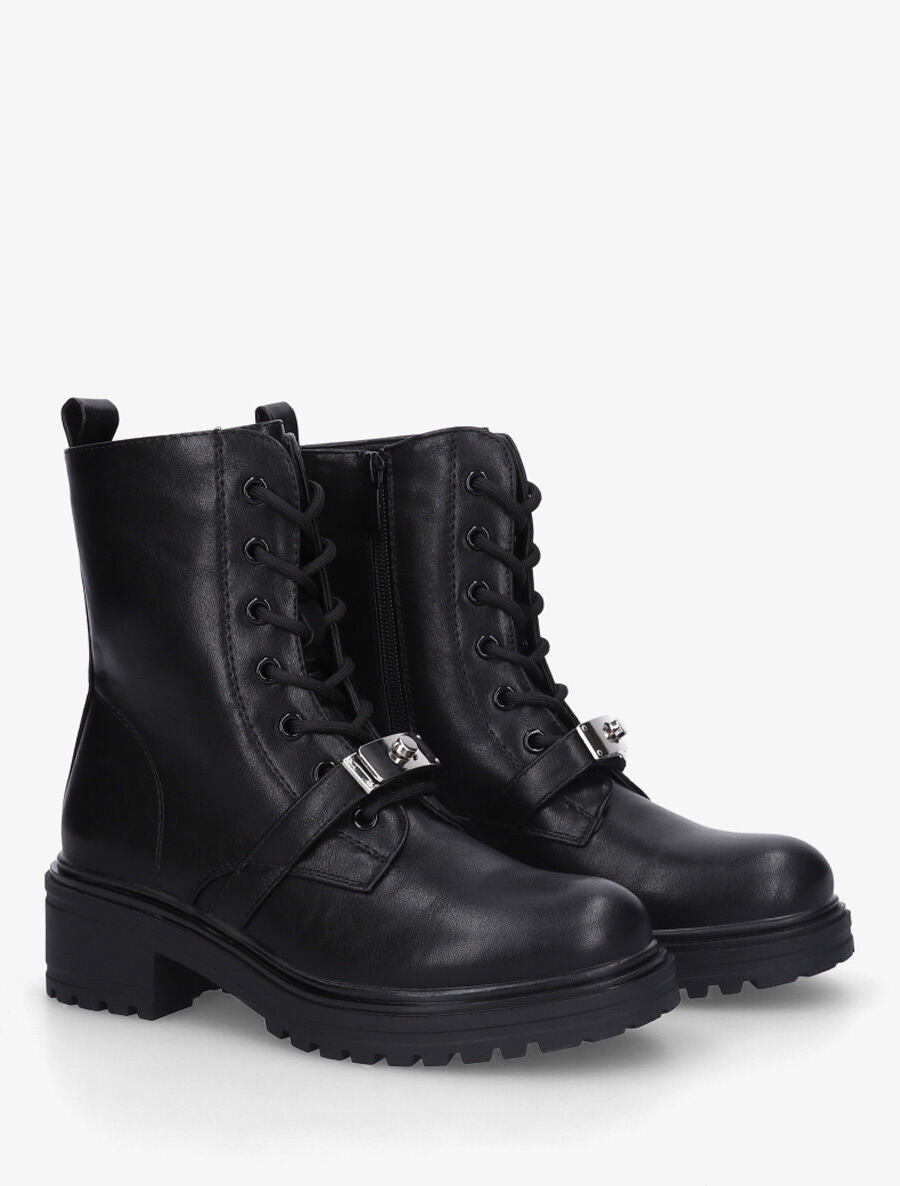 Bottines en simili style rangers à boucle stylisée - Noir - 4