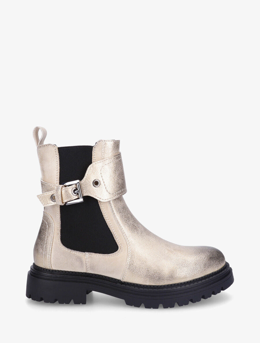 Bottines sanglées en simili et suédine - Or - 1