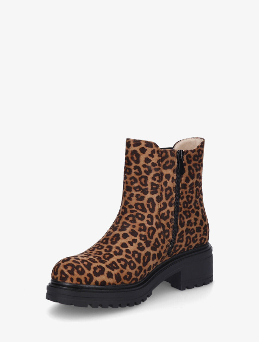 Bottines élastiquées imprimé léopard en suédine - Camel - 3