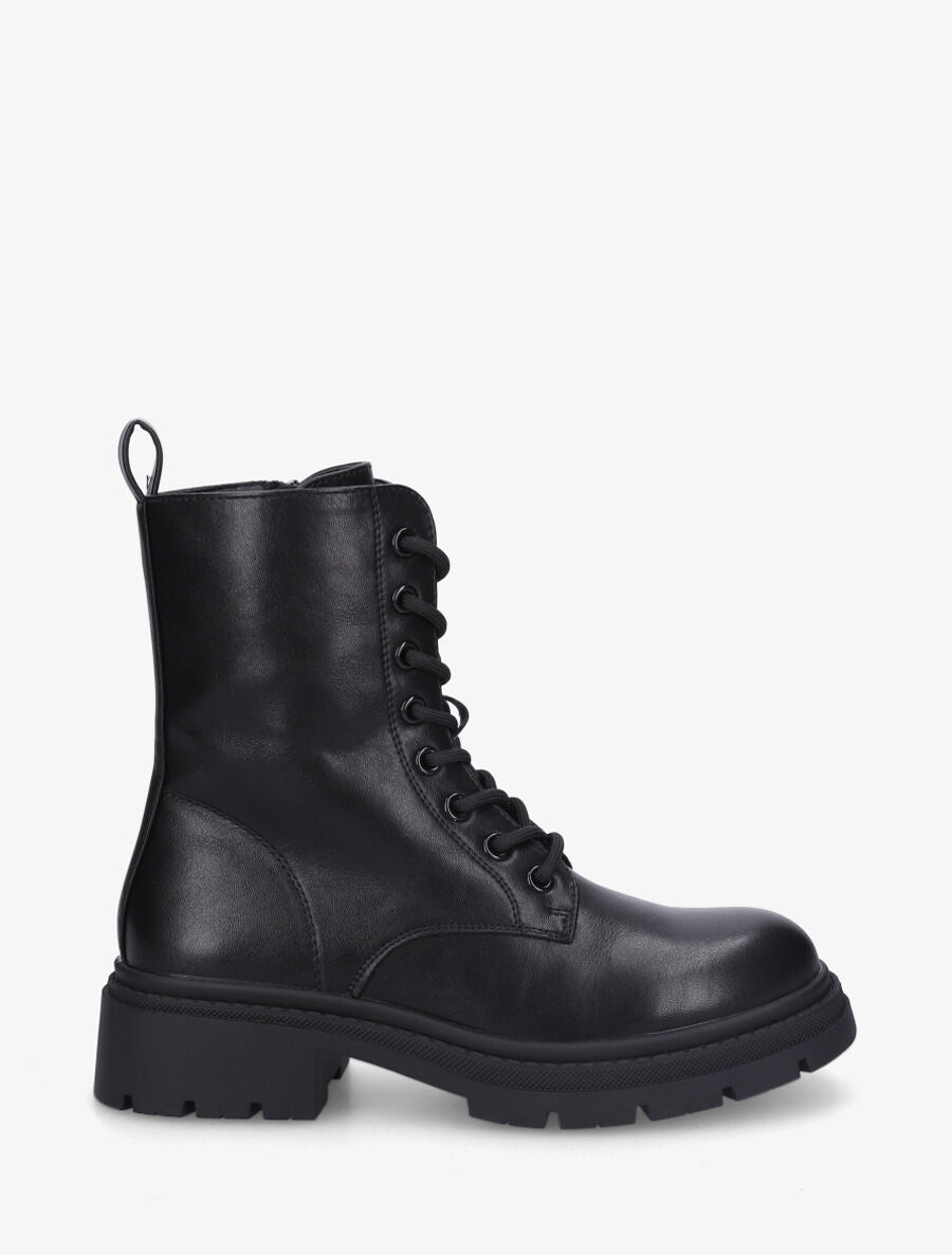 Bottines montantes à lacets en simili - Noir - 1