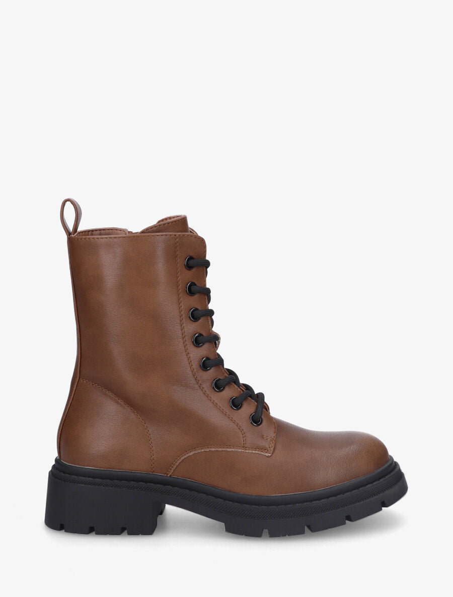 Bottines montantes à lacets en simili - Camel - 5
