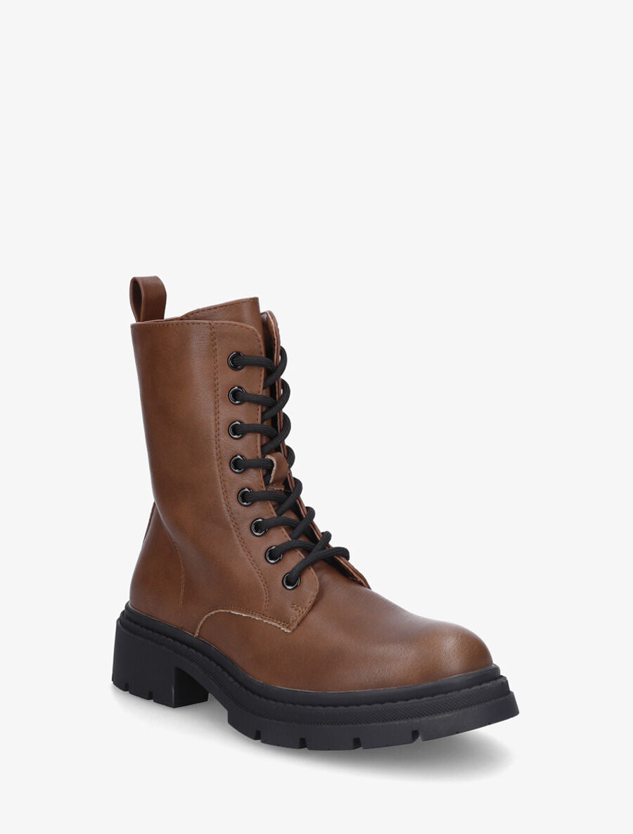 Bottines montantes à lacets en simili - Camel - 2