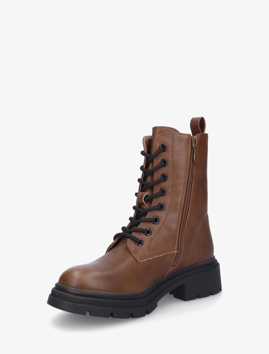 Bottines montantes à lacets en simili - Camel - 3