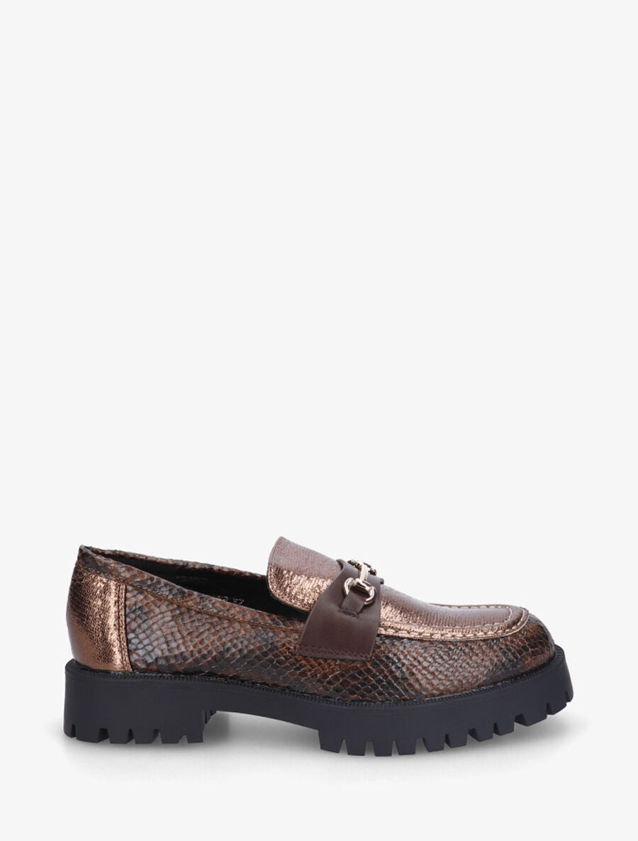 Mocassins en simili texturé effet python - Marron - 1