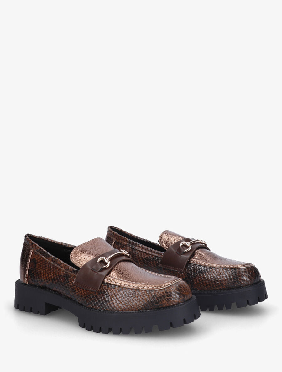 Mocassins en simili texturé effet python - Marron - 4