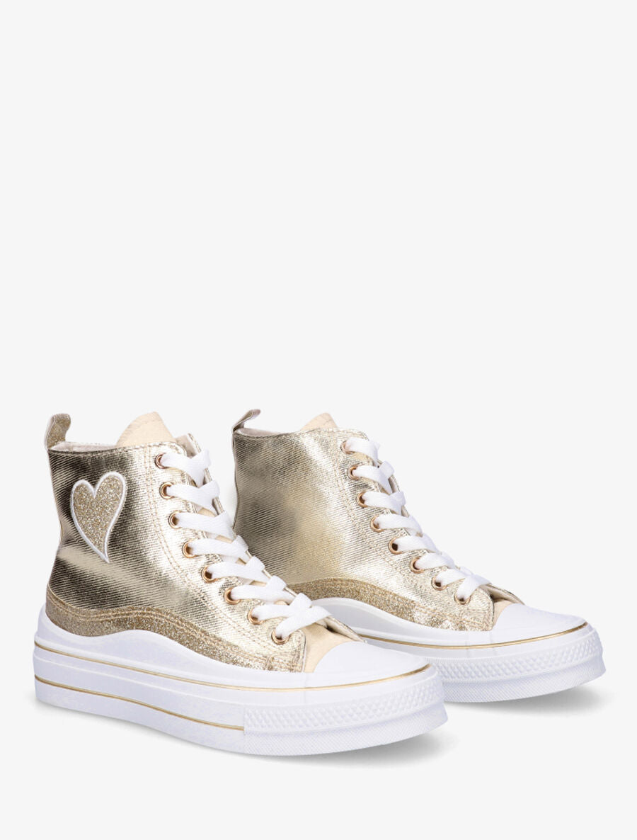 Sneakers en simili à flocage coeur - Or - 4