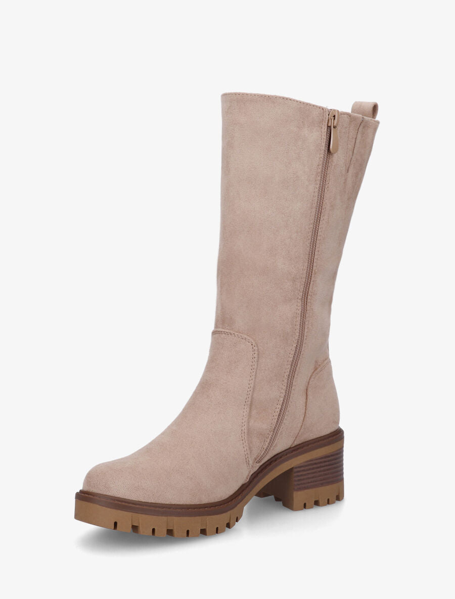 Bottines montantes en suédine à double zips - Taupe - 3