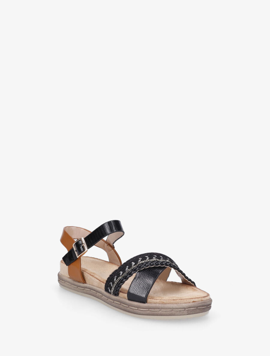 Nu-pieds en simili à brides croisées - Noir - 2