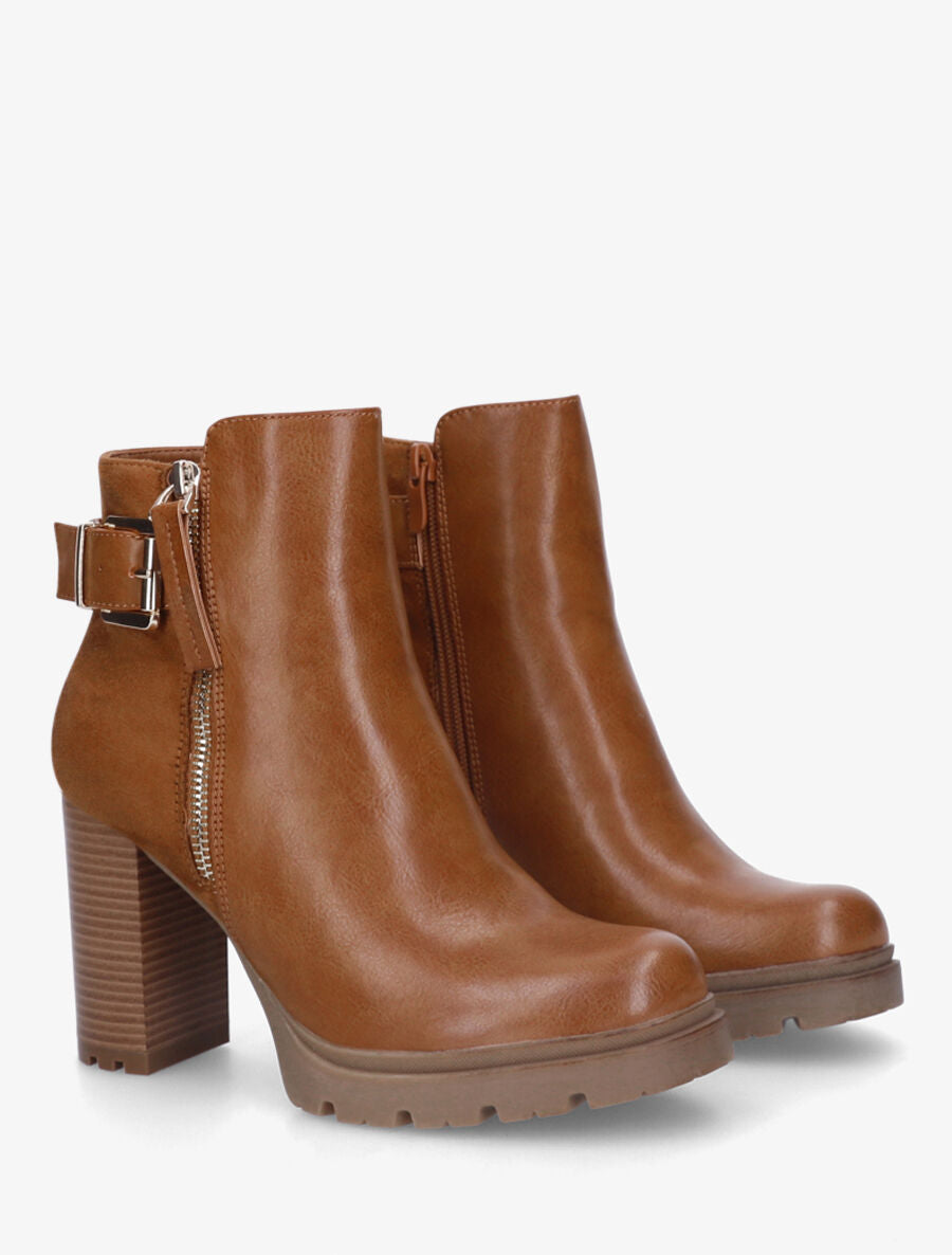 Bottines à talon haut et contrefort en suédine - Camel - 4