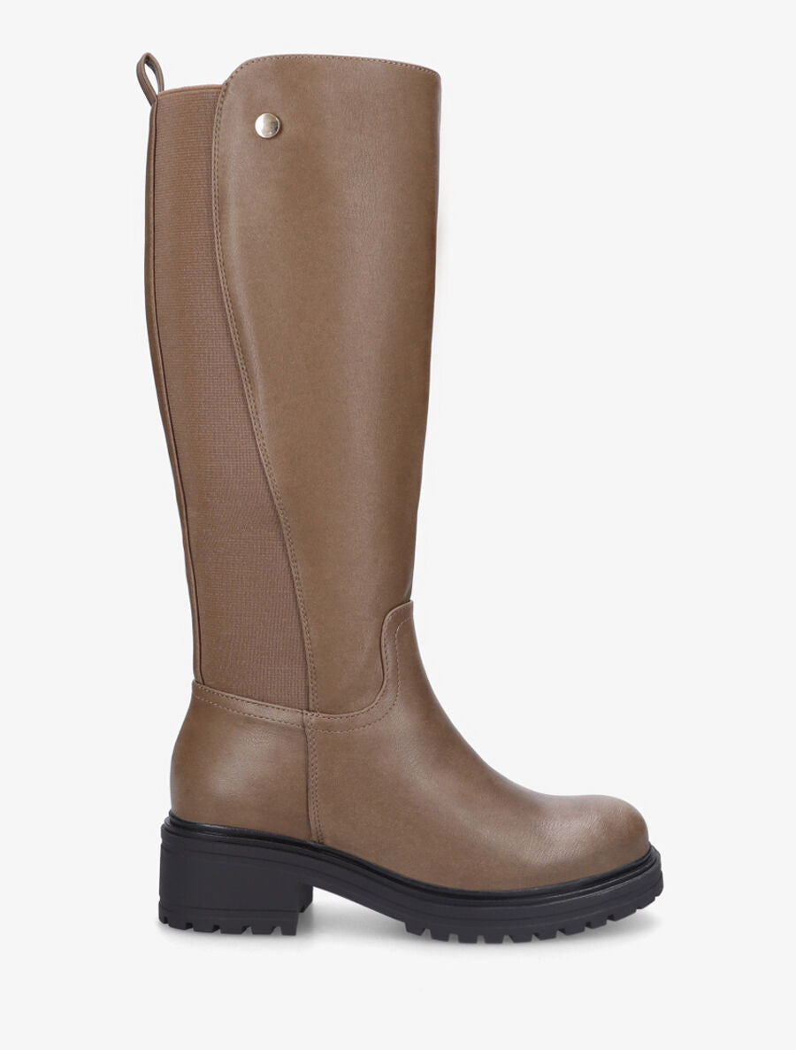 Bottes élastiquées en simili - Taupe - 1