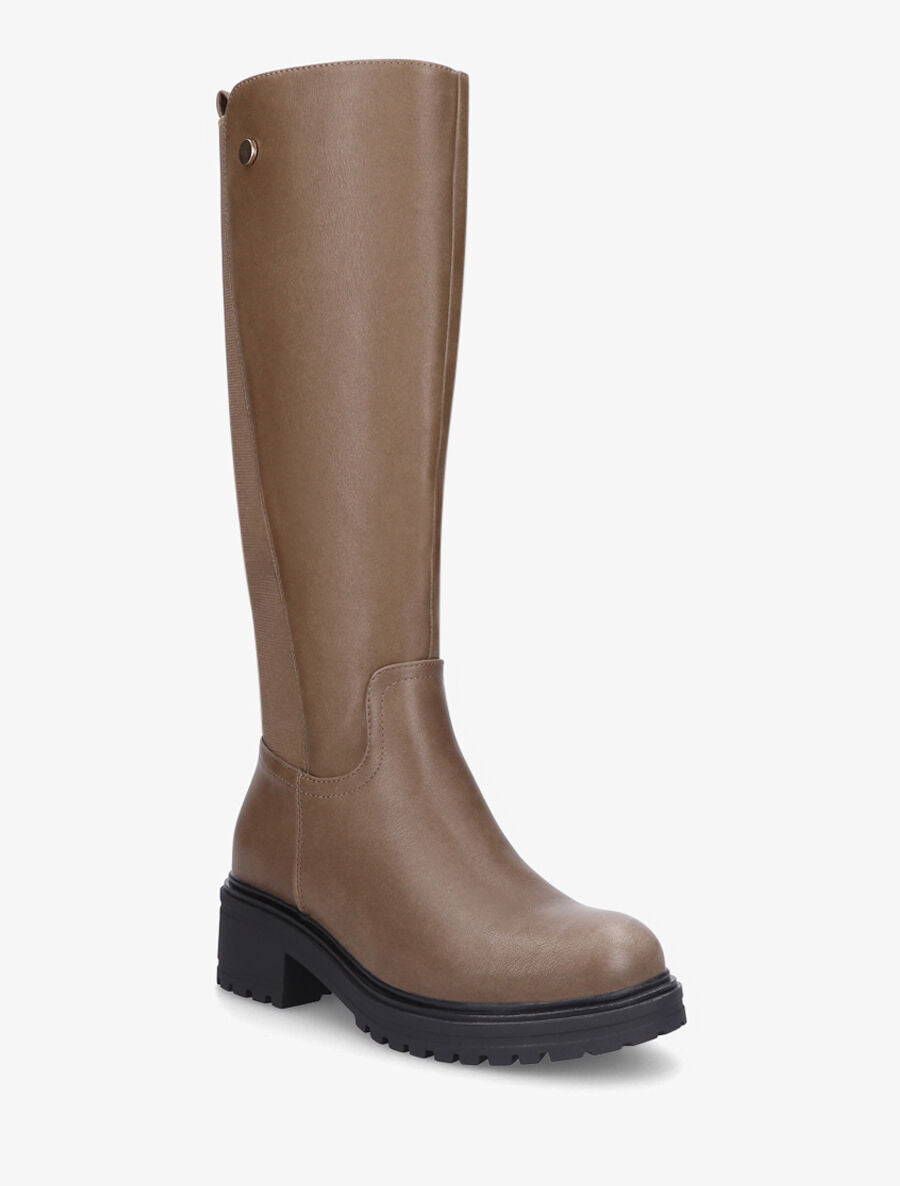 Bottes élastiquées en simili - Taupe - 2