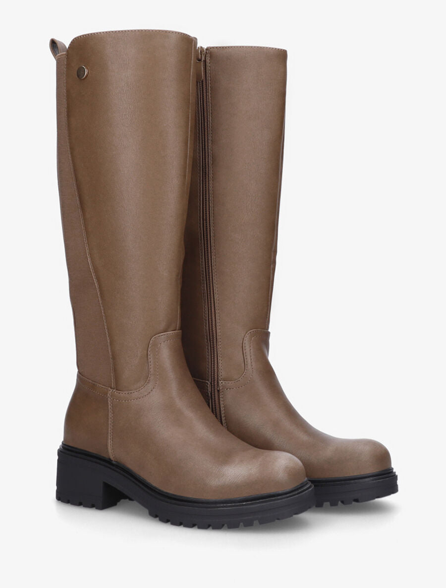 Bottes élastiquées en simili - Taupe - 4