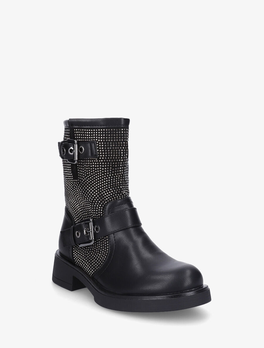 Bottines en simili strassées et sanglées - Noir - 2