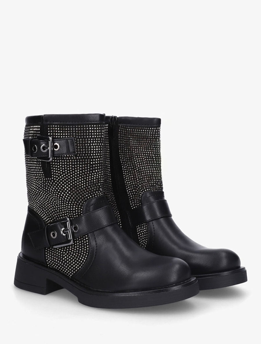 Bottines en simili strassées et sanglées - Noir - 4