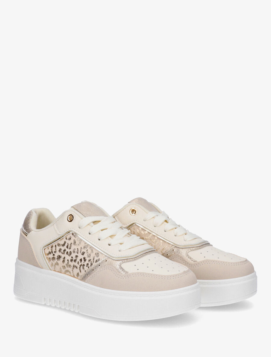 Sneakers en simili à imprimé léopard irisé - Beige - 4
