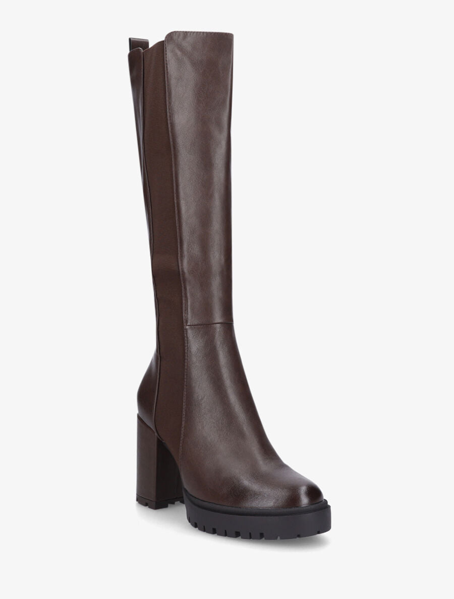 Bottes élastiquées en simili à talon haut - Marron - 2