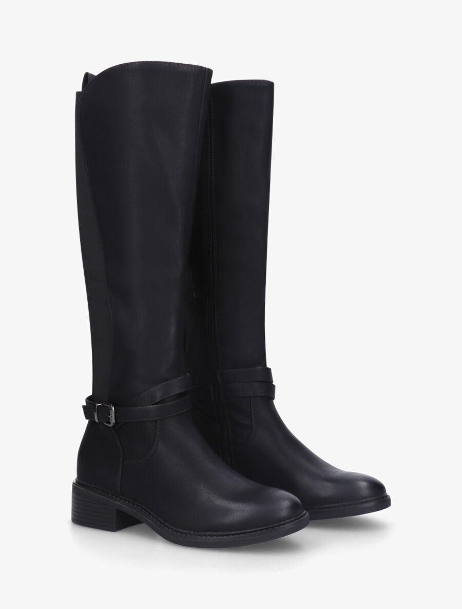 Bottes unies élastiquées à empiècement métal au talon - Noir - 4
