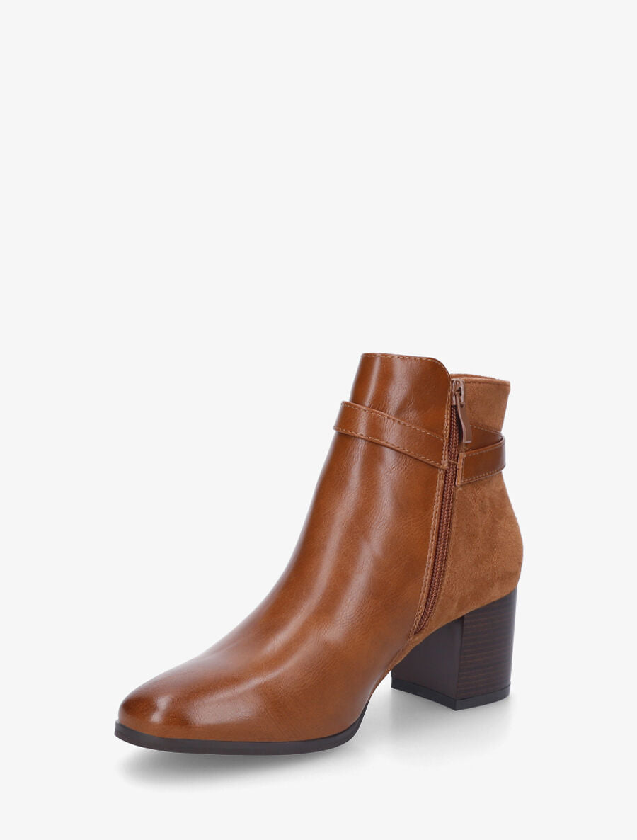 Bottines à talon en simili et suédine - Camel - 3