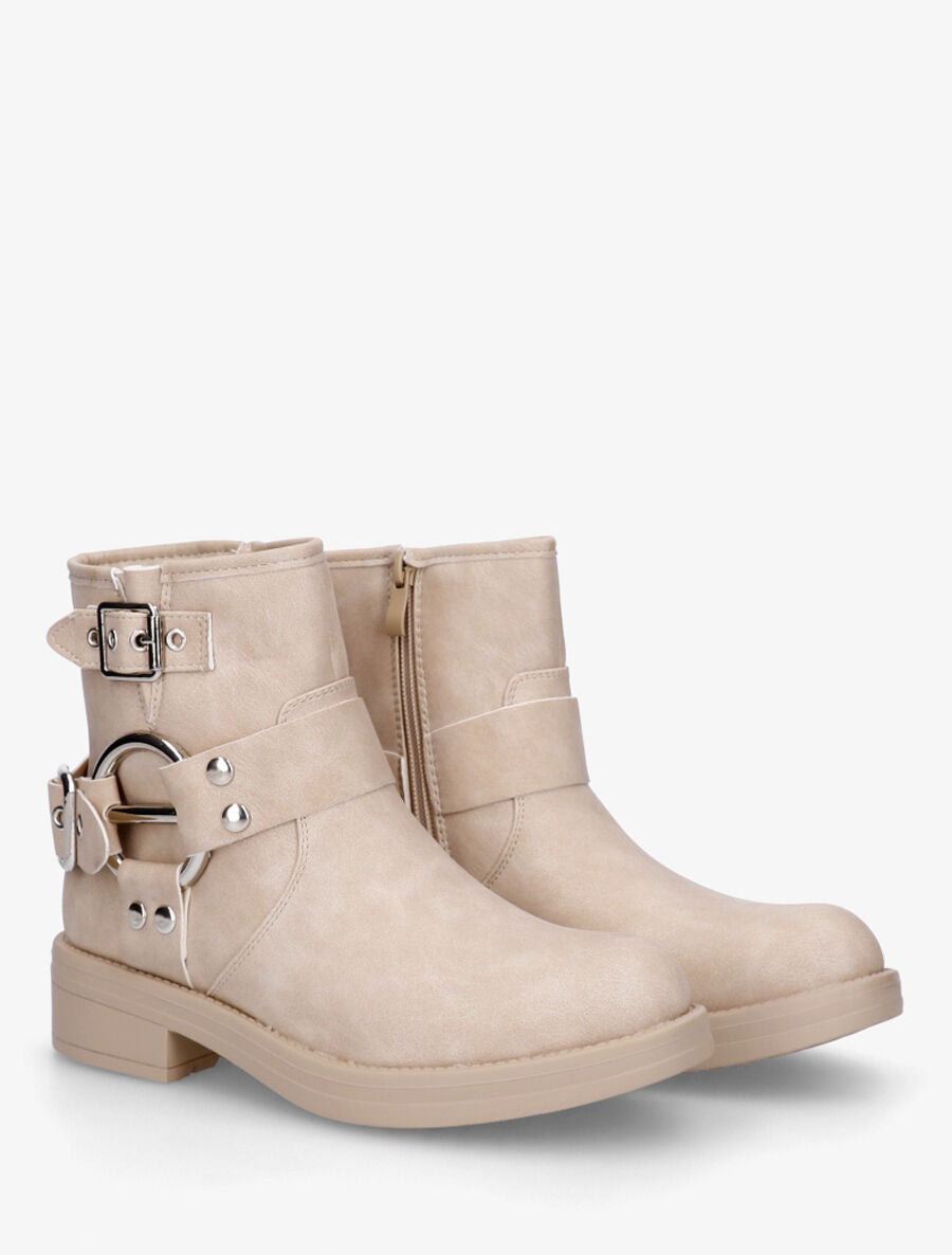 Bottines unies sanglées - Beige - 4