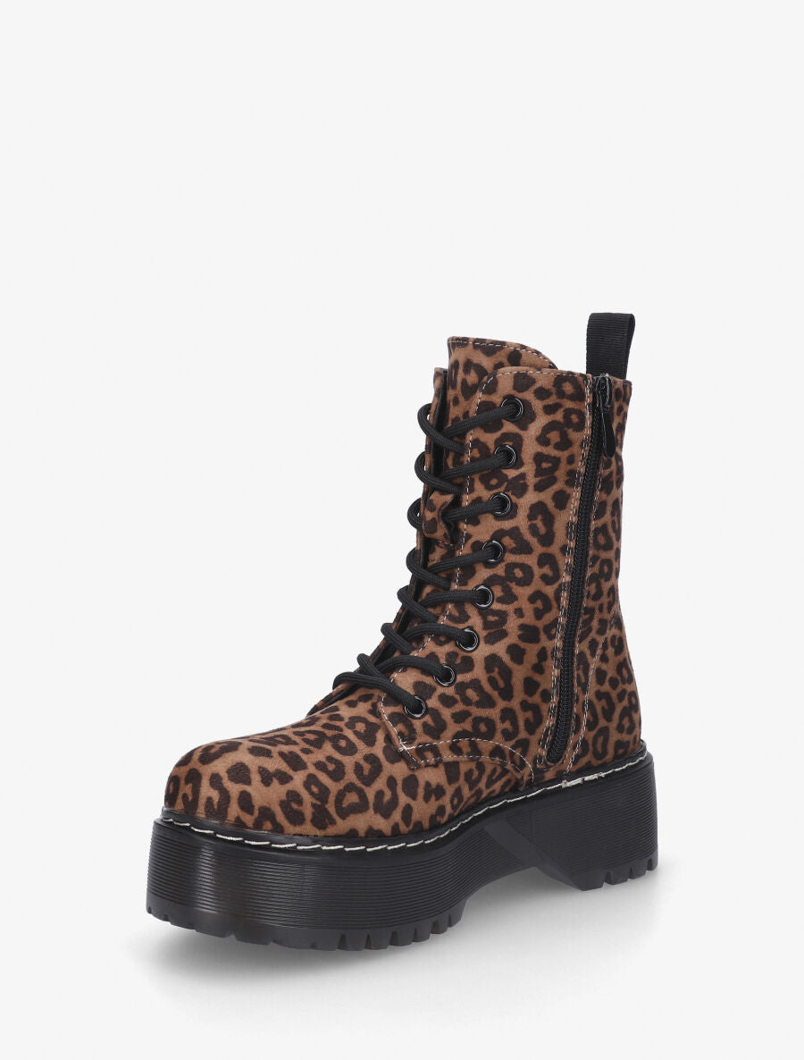 Bottines à plateforme imprimé léopard - Camel - 3