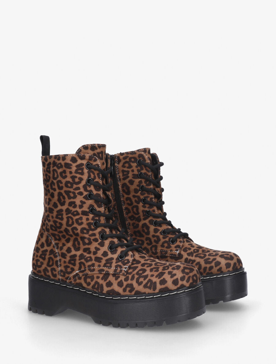 Bottines à plateforme imprimé léopard - Camel - 4