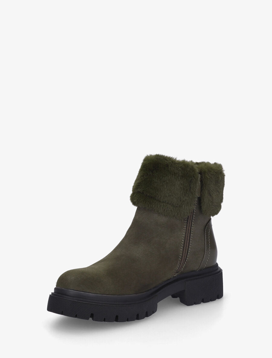 Bottines effet nubuck à revers et zip décoratif - Kaki - 3