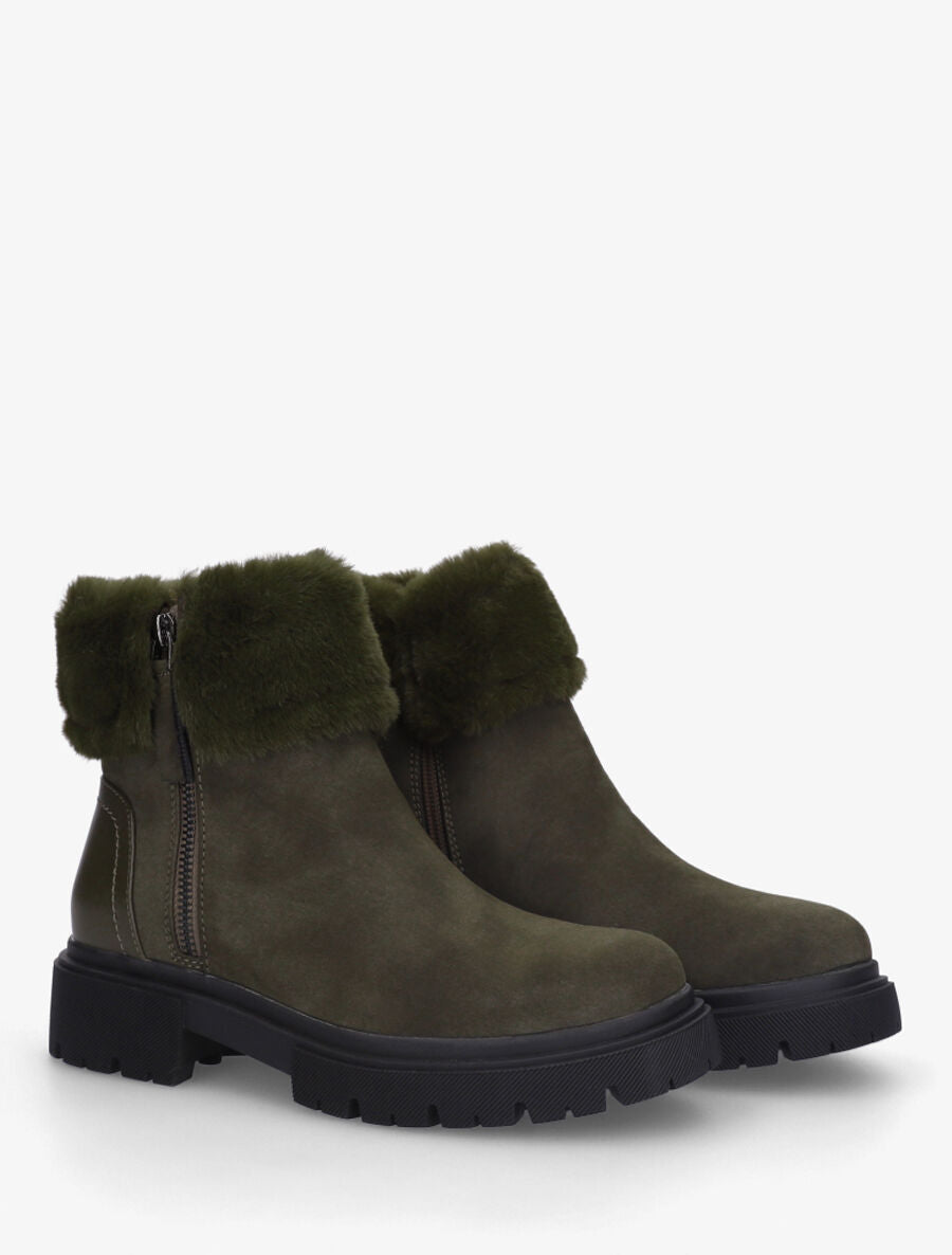 Bottines effet nubuck à revers et zip décoratif - Kaki - 4