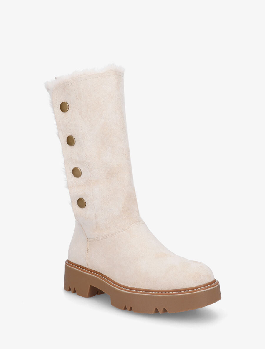 Bottines montantes fourrées et boutonnées - Beige - 2