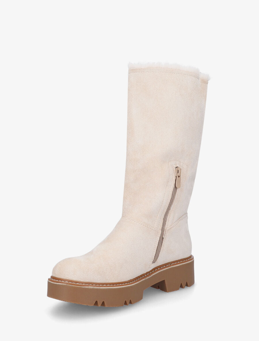 Bottines montantes fourrées et boutonnées - Beige - 3