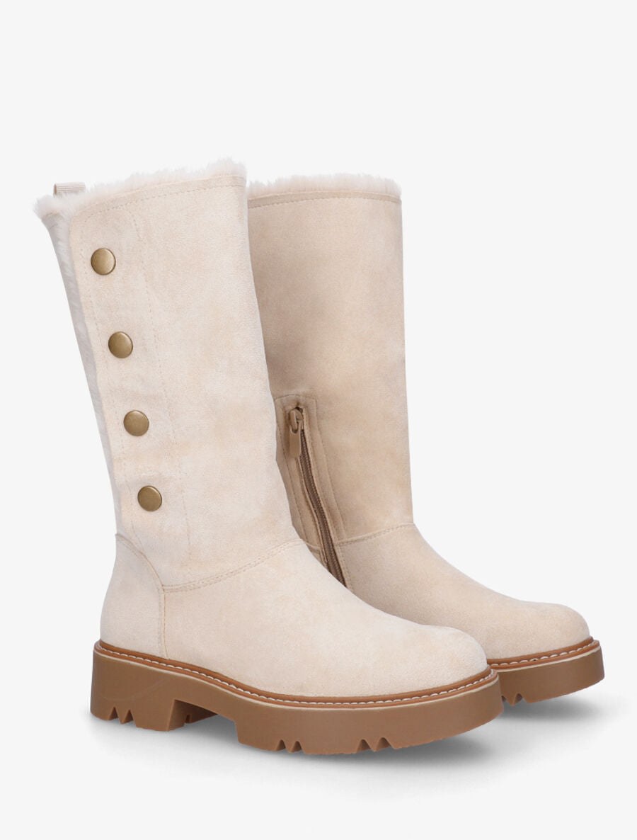 Bottines montantes fourrées et boutonnées - Beige - 4