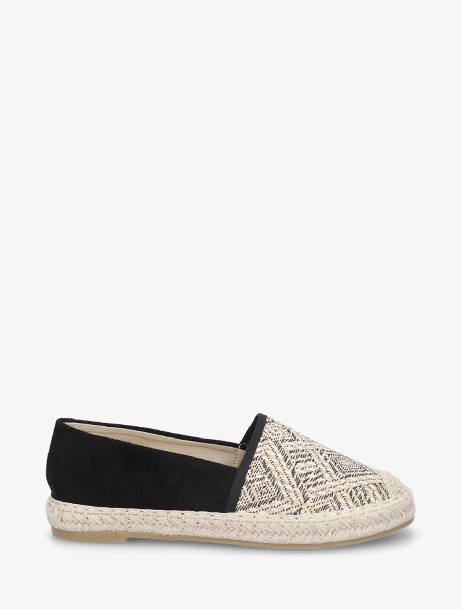 Espadrilles plates en suédine et effet osier - Noir - 5