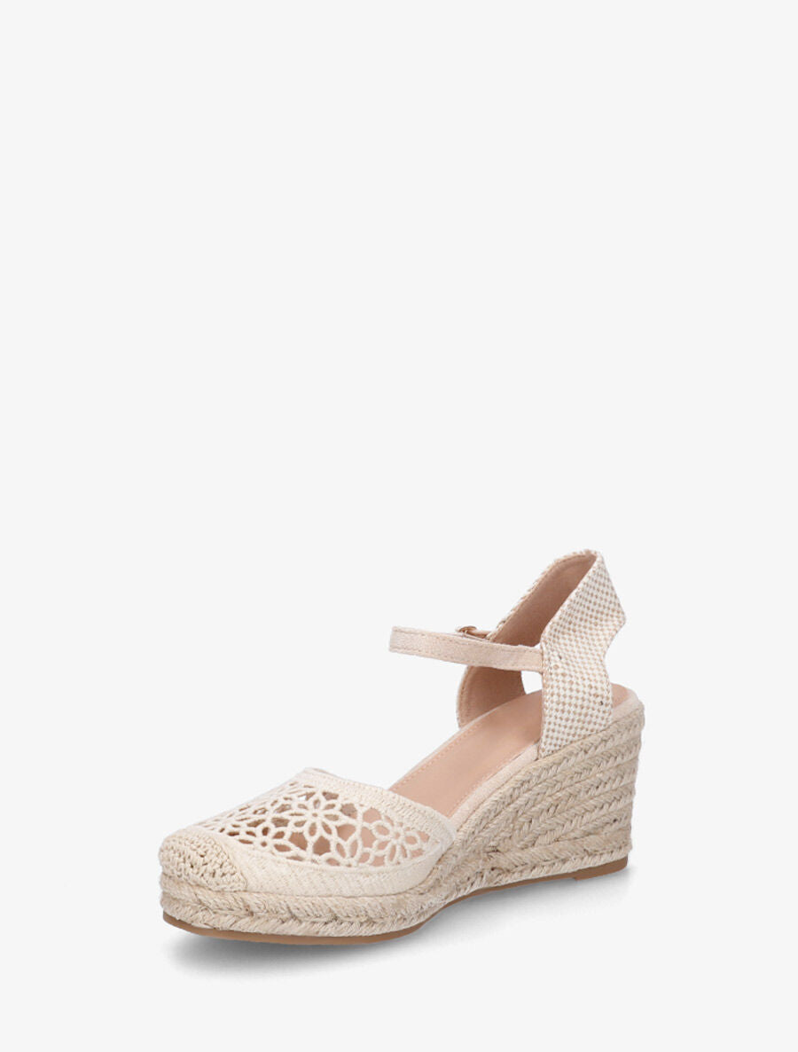 Sandales compensées ajourées à contrefort imprimé damier - Beige - 3