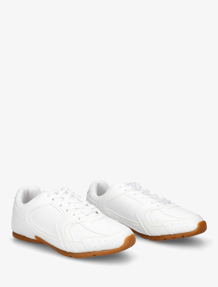 Sneakers plates unies en simili - Blanc - 4