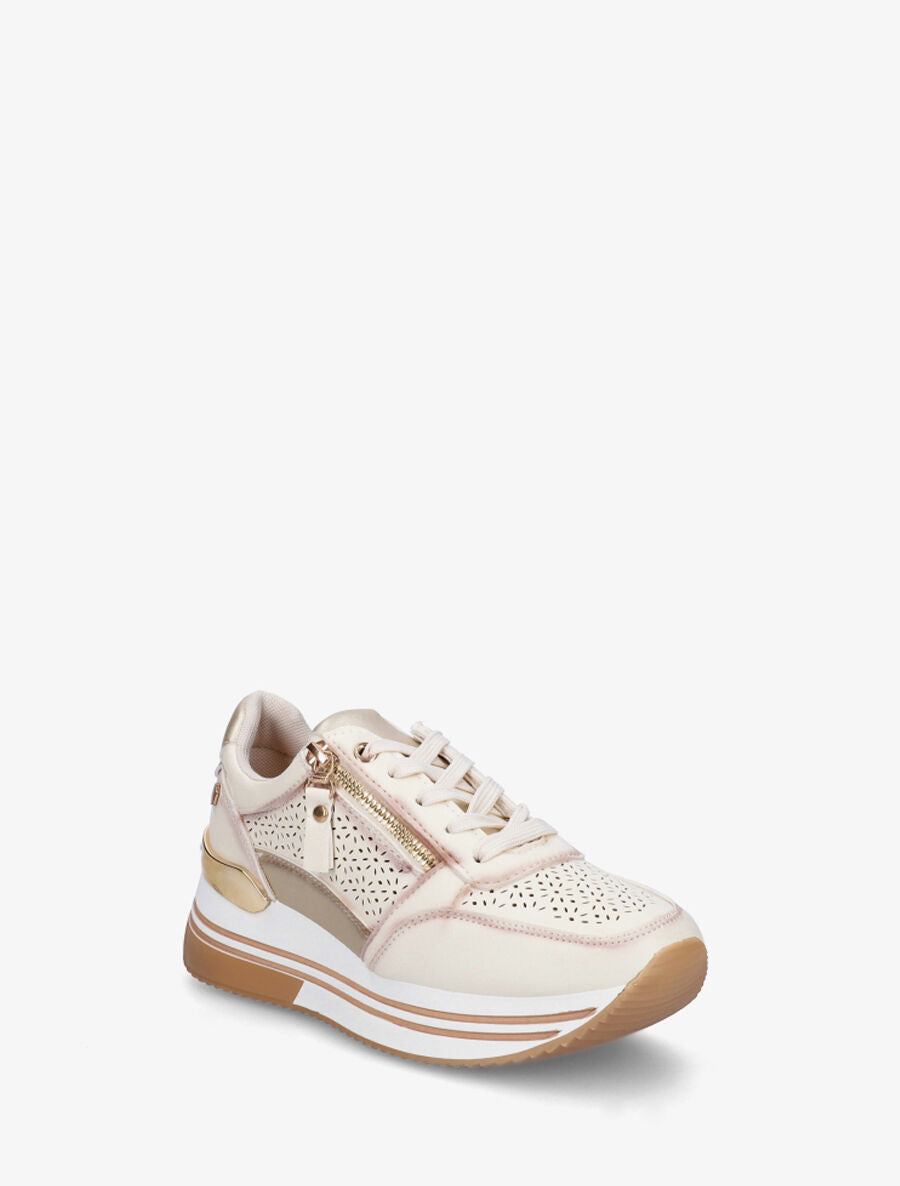 Sneakers ajourés à zip décoratif - Beige - 2