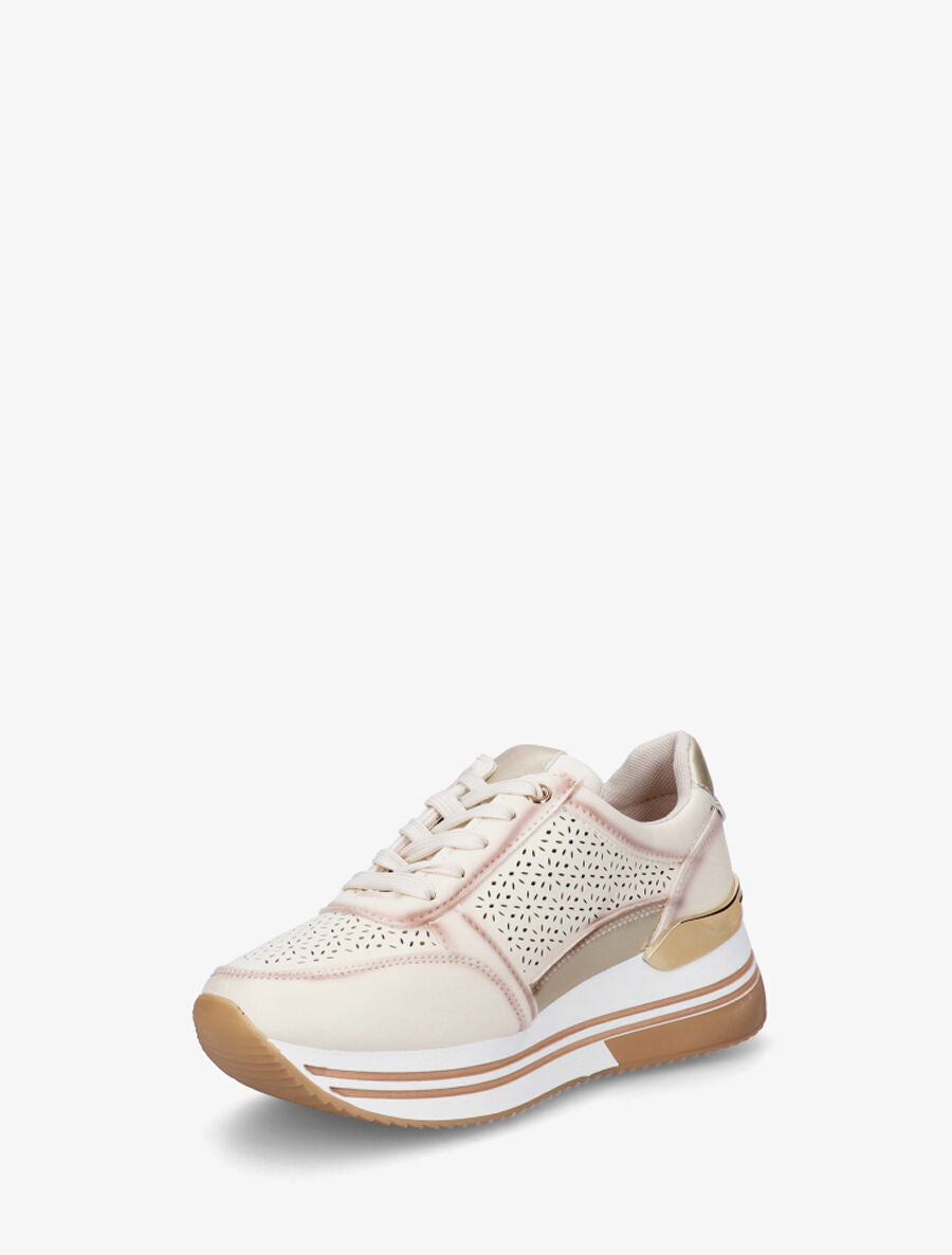 Sneakers ajourés à zip décoratif - Beige - 3