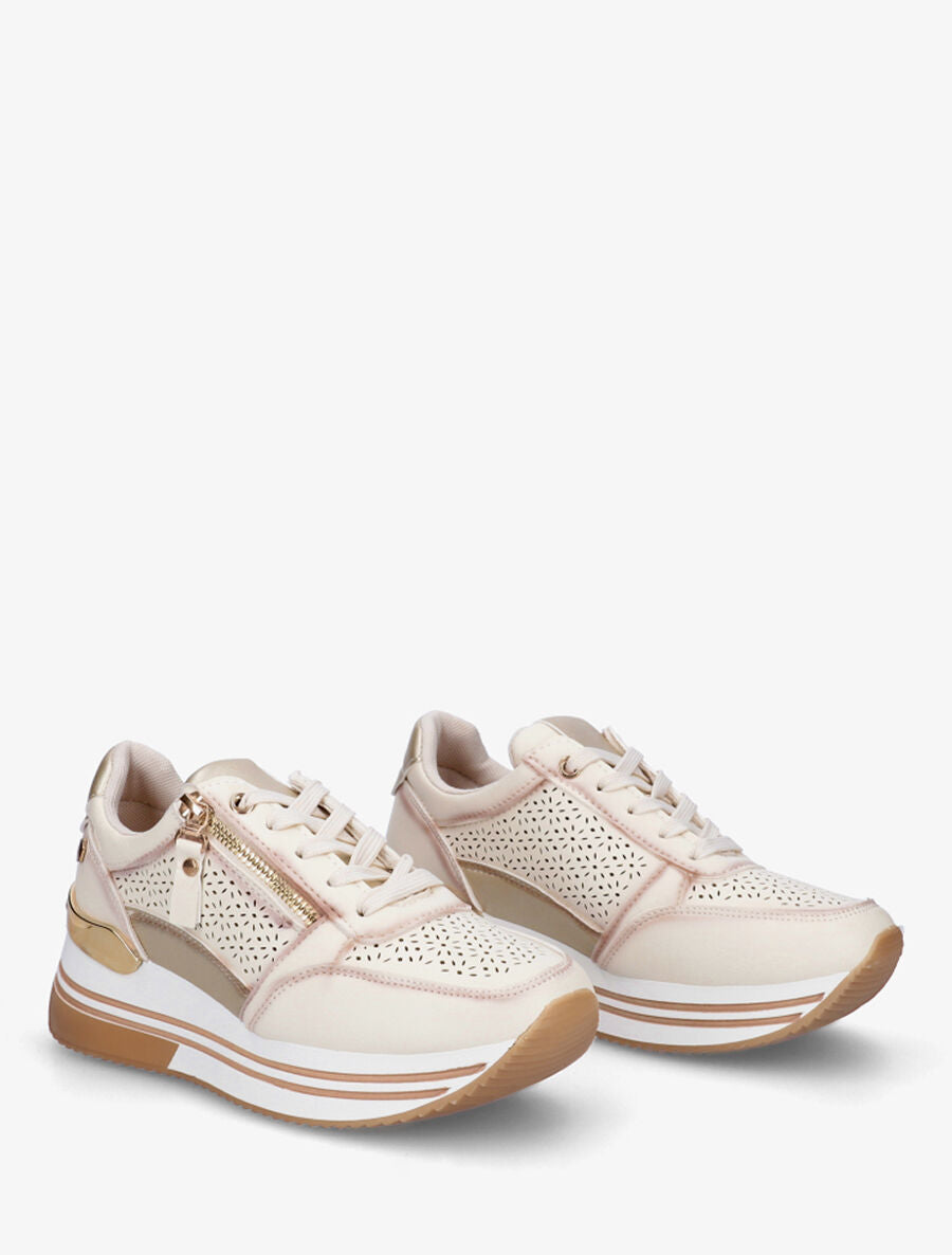 Sneakers ajourés à zip décoratif - Beige - 4
