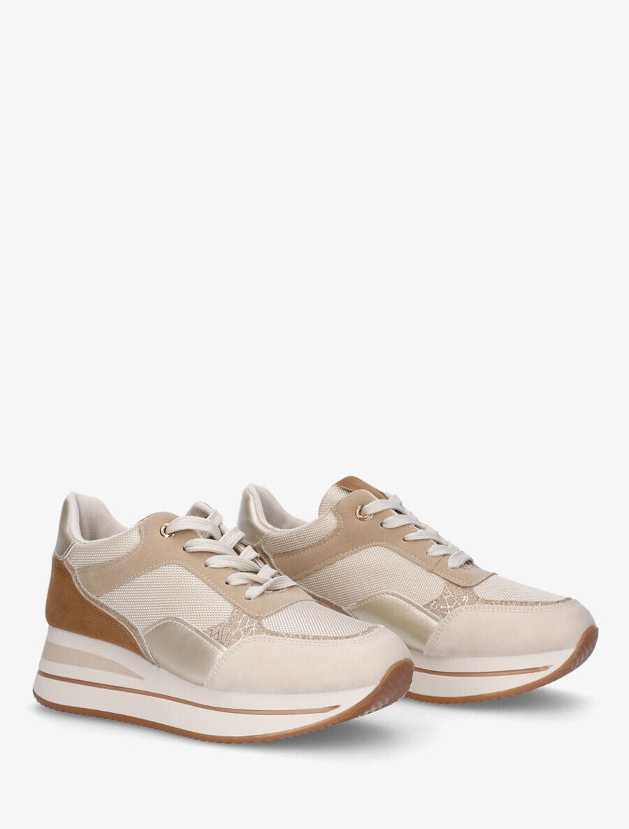 Baskets bi-matière à semelle épaisse - Beige - 4