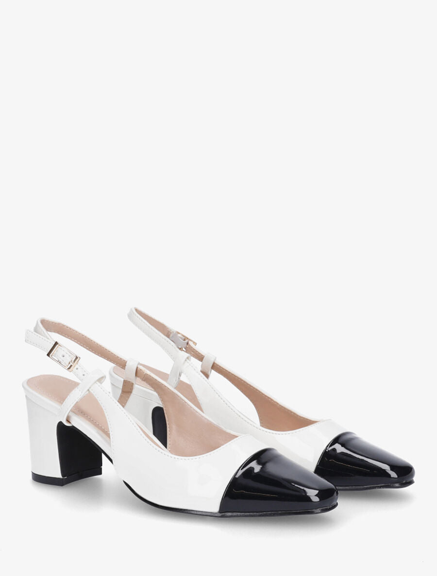 Sandales vernies bicolore à talon - Blanc - 4