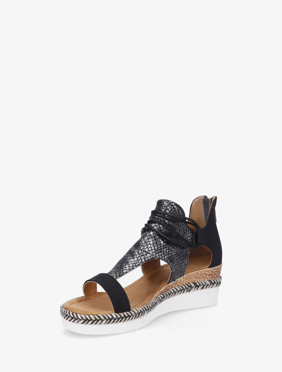 Sandales compensées effet python à liens - Noir - 3