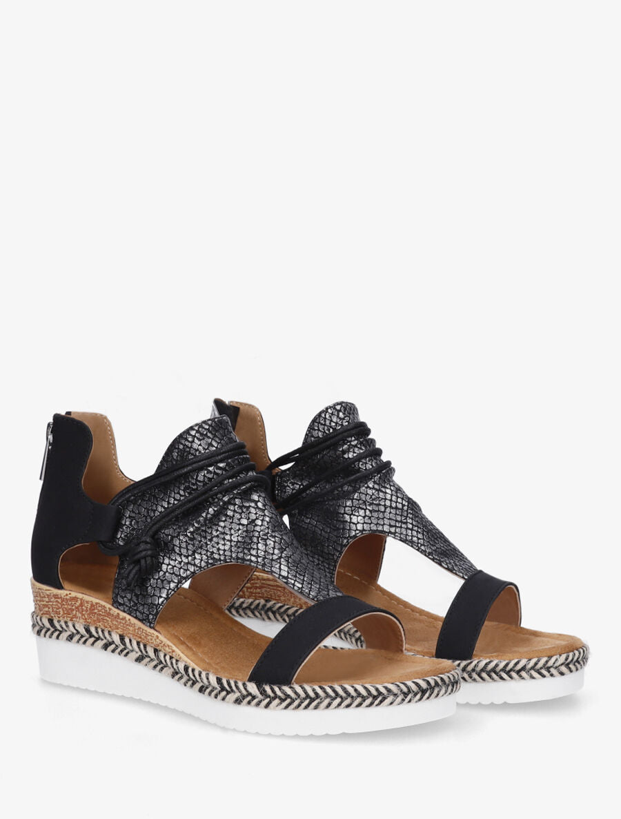 Sandales compensées effet python à liens - Noir - 4
