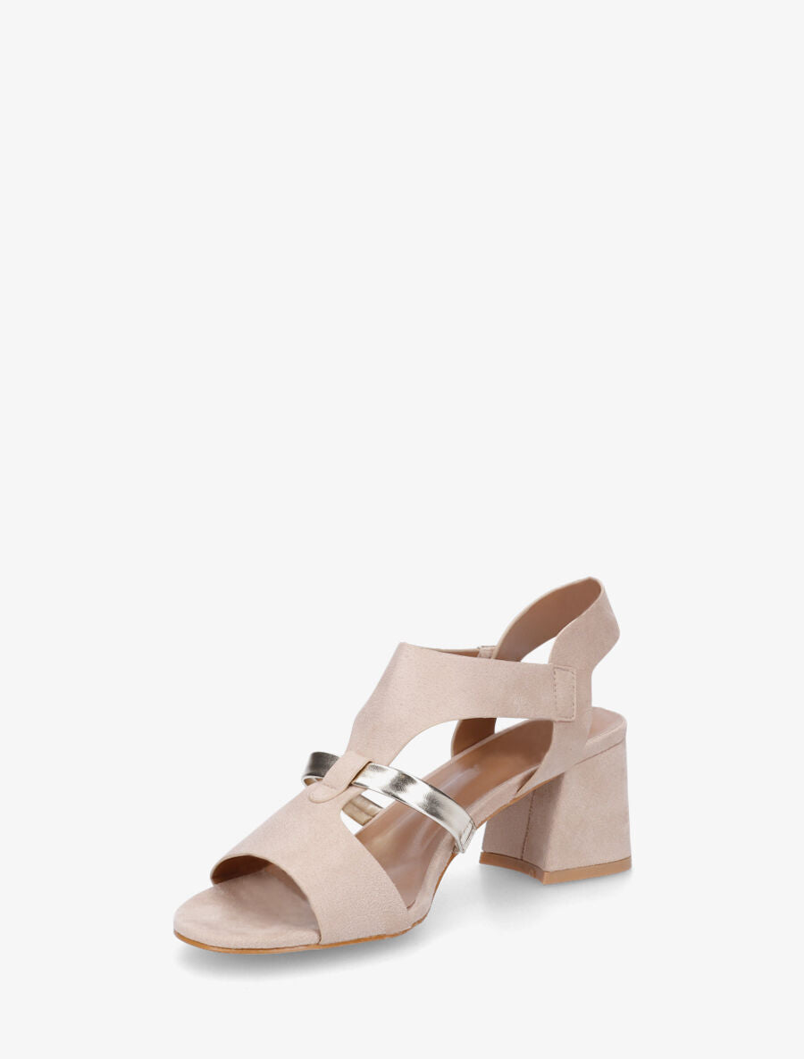 Sandales en suédine à liseré irisé - Beige - 3