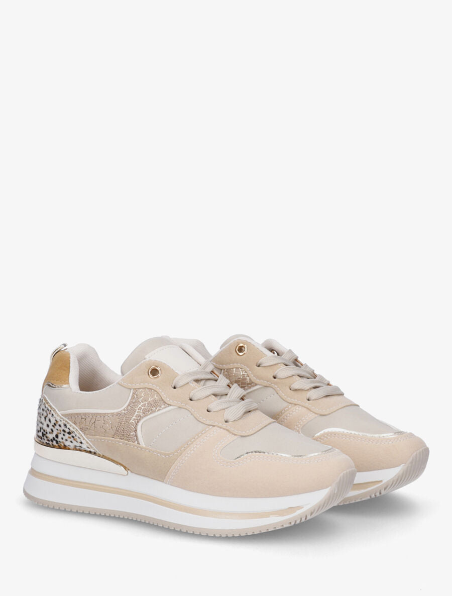 Sneakers compensées à empiècement métallique au talon - Beige - 4