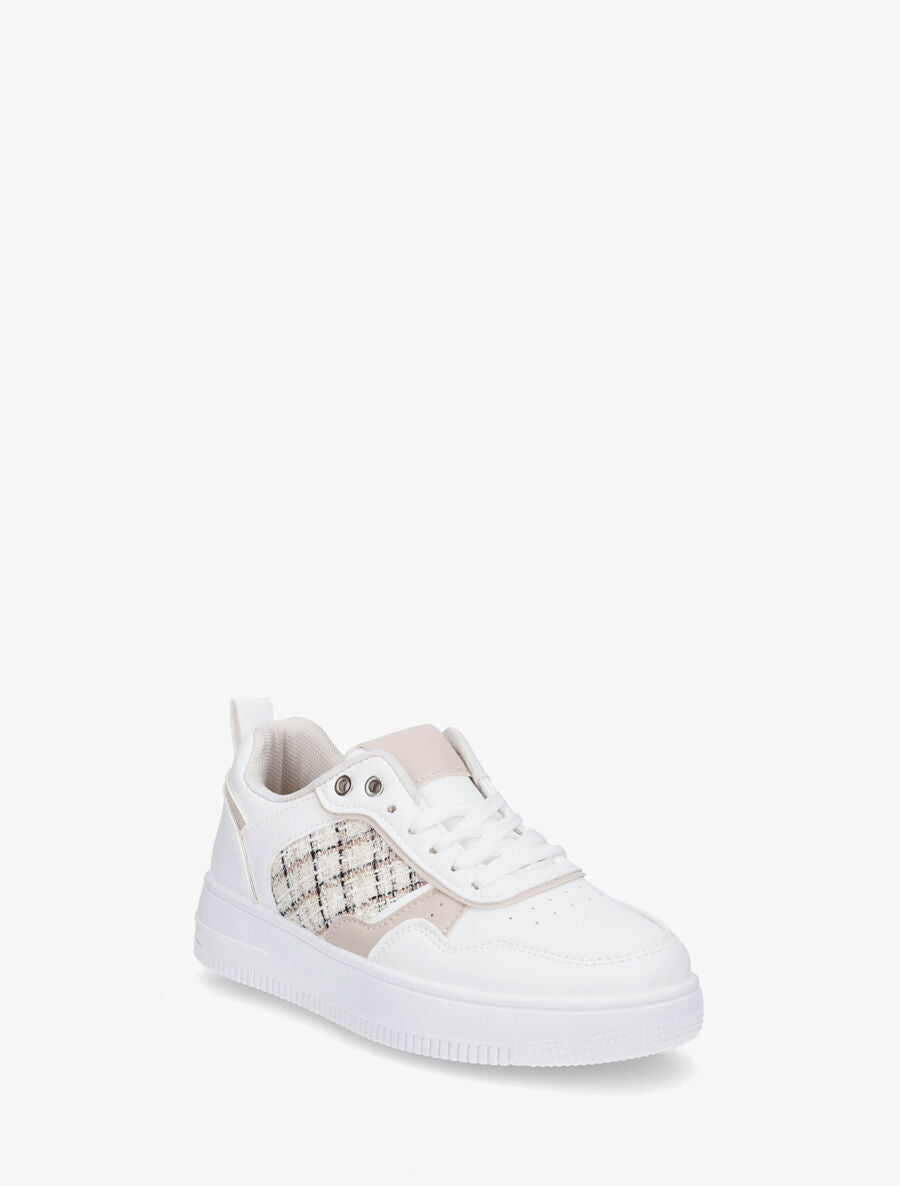 Sneakers en simili à quartier effet tweed - Blanc - 2
