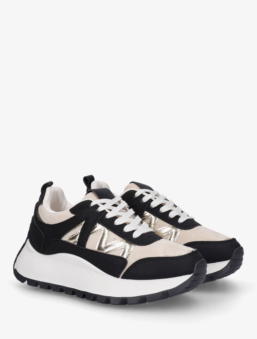 Sneakers à plateforme et bi-matière - Noir - 4