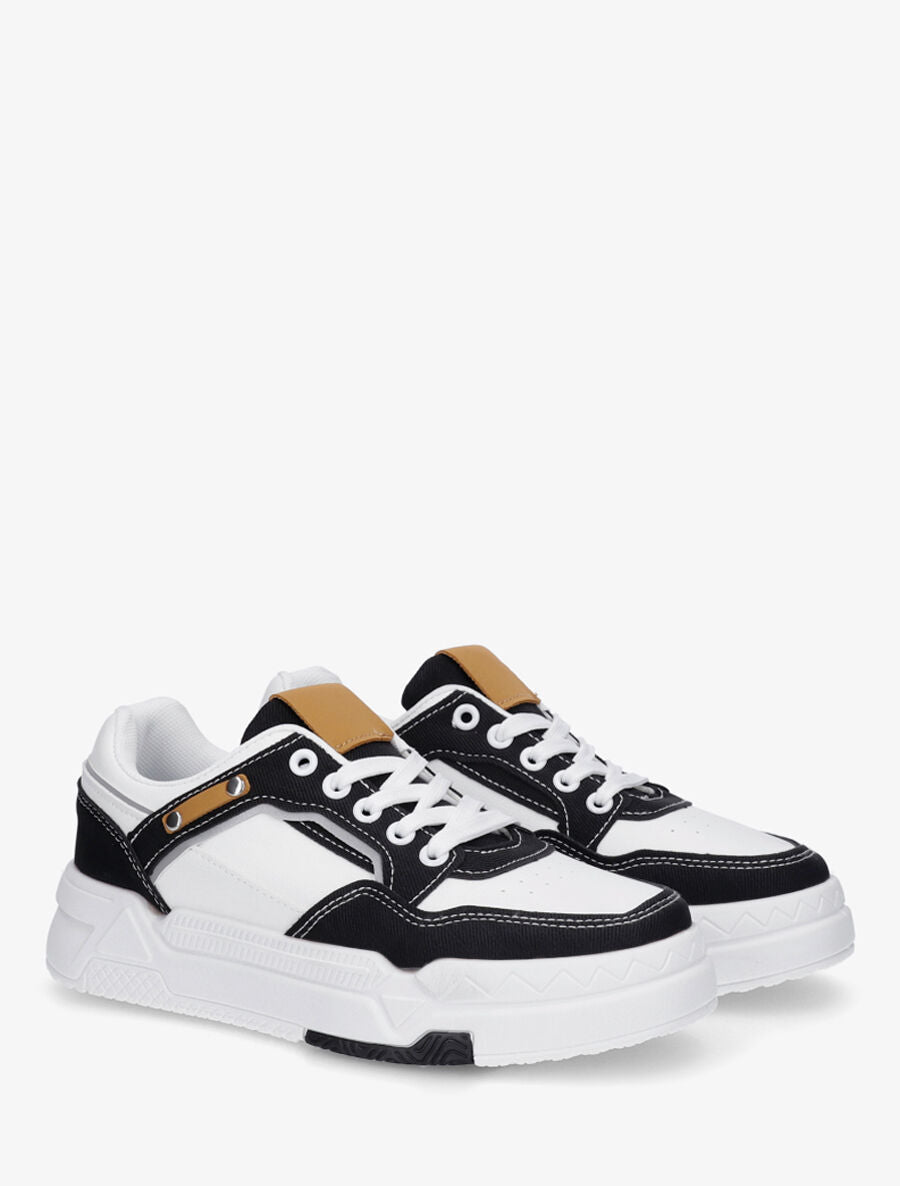 Sneakers en simili à empiècement jean - Noir - 4