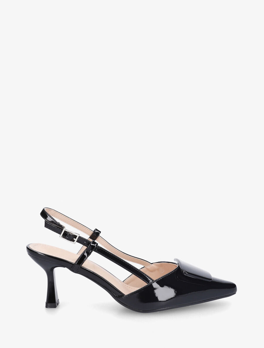 Escarpins vernis ouverts à bouts pointus fantaisies - Noir - 1