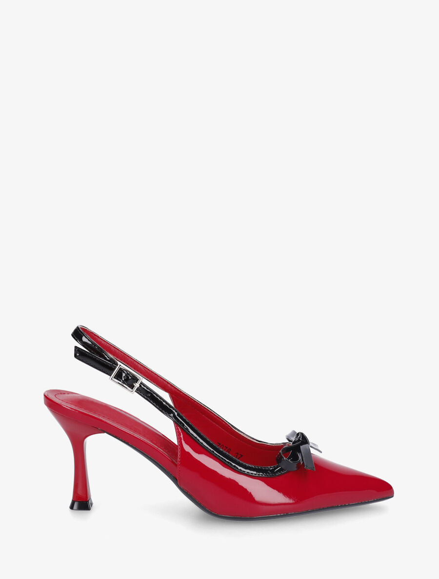 Escarpins vernis ouverts à noeud - Rouge - 1